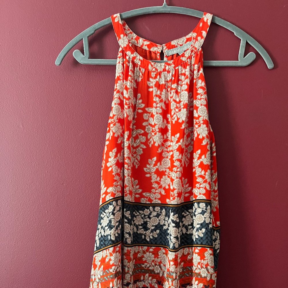Daniel Rainn: Sleeveless halter top tunic. Orange/Blue. Size L.